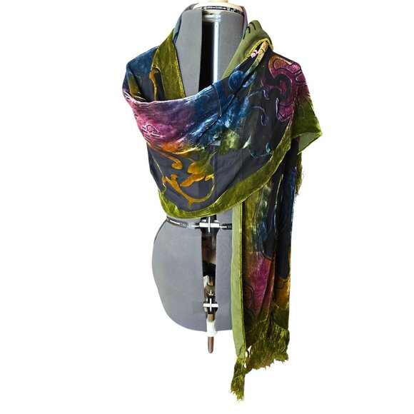 NEW Luxurious Statement Evening Shawl Wrap Velvet Burnout Silk Viscose Art Deco - Picture 2 of 6